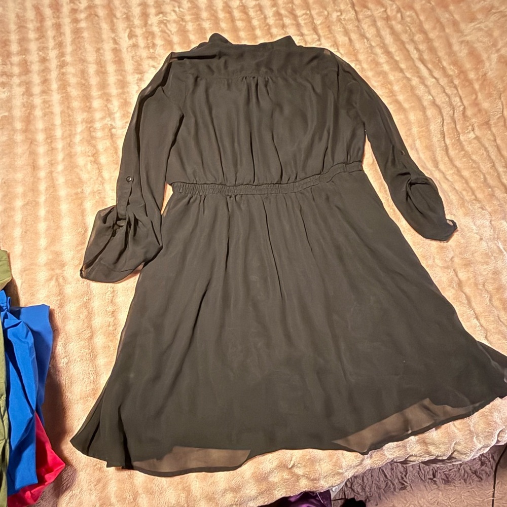 Black Button-Front Shirt Dress with Belt - Picture 2 of 4